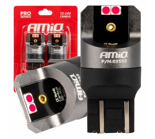 Amio - ΛΑΜΠΑΚΙΑ W21/5W 7443 12/24V 6.000K 4xSMD LED CAN-BUS ΚΟΚΚΙΝΟ PRO SERIES - 2 Τεμ. (03592/AM)