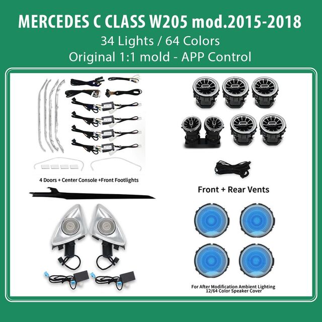 DIQ AMBIENT 8161 DCL2 (FK) - BENZ C (W205) (Digital iQ Ambient Light for Mercedes C (W205) mod.2015-2018 with 34 Lights FULLKIT)