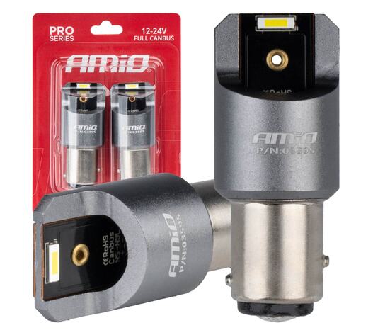 Amio - ΛΑΜΠΑΚΙΑ P21/5W BAY15d 12/24V 6.000K 2xSMD LED FULL CAN-BUS ΛΕΥΚΟ PRO SERIES - 2 Τεμ. (03595/AM)