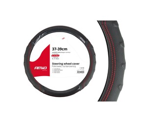 Amio - Κάλυμμα Τιμονιού 37-39cm SWC-21-M Μαύρο με Κόκκινη Ραφή - Σταθερό Κράτημα & Άνεση Οδήγησης - 1 Τεμ (01698/AM)