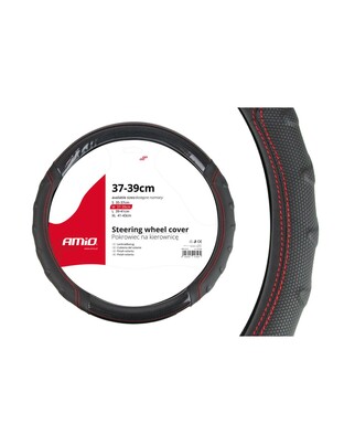 Amio - Κάλυμμα Τιμονιού 37-39cm SWC-21-M Μαύρο με Κόκκινη Ραφή - Σταθερό Κράτημα & Άνεση Οδήγησης - 1 Τεμ (01698/AM)