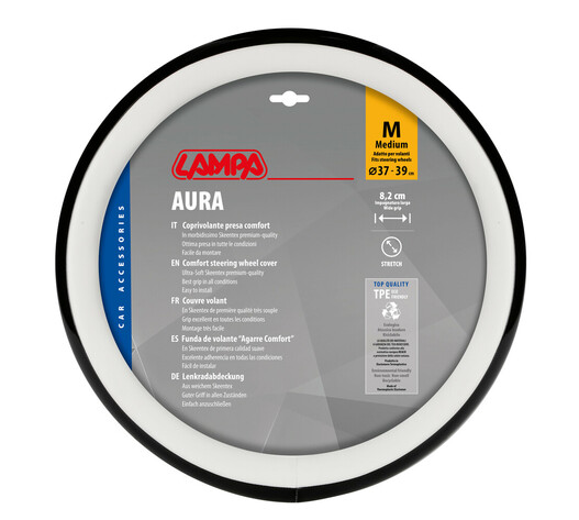 Lampa - Κάλυμμα Τιμονιού AURA (M) 37/39cm Μαύρο ένθετο με γυαλάδα / Λευκό άοσμο μαλακό Skeentex - 1 τεμ. (L3290.6)