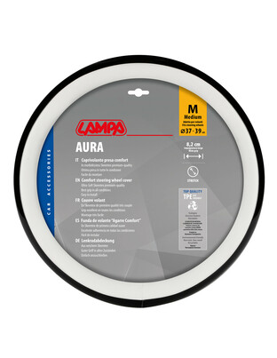 Lampa - Κάλυμμα Τιμονιού AURA (M) 37/39cm Μαύρο ένθετο με γυαλάδα / Λευκό άοσμο μαλακό Skeentex - 1 τεμ. (L3290.6)