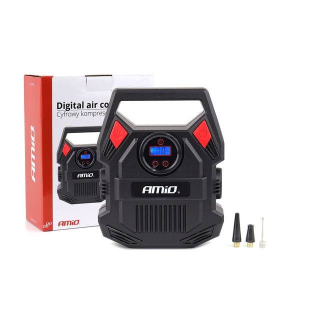 Amio - ΚΟΜΠΡΕΣΕΡ ΑΕΡΑ 12V 10bar/150psi ΜΕ 3 ΑΝΤΑΠΤΟΡΕΣ ΚΑΙ ΨΗΦΙΑΚΗ ΕΝΔΕΙΞΗ ACOMP-17 AMIO - 1 τεμ. (02642/AM)