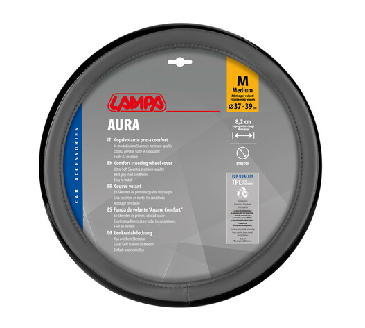 Lampa - Κάλυμμα Τιμονιού AURA (M) 37/39cm Μαύρο ένθετο με γυαλάδα  / Γκρί άοσμο μαλακό Skeentex - 1 τεμ. (L3290.7)