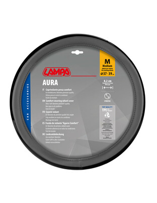 Lampa - Κάλυμμα Τιμονιού AURA (M) 37/39cm Μαύρο ένθετο με γυαλάδα  / Γκρί άοσμο μαλακό Skeentex - 1 τεμ. (L3290.7)