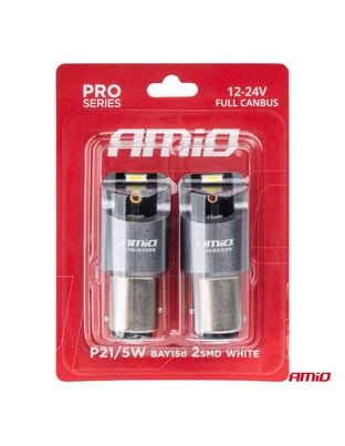 Amio - ΛΑΜΠΑΚΙΑ P21/5W BAY15d 12/24V 6.000K 2xSMD LED FULL CAN-BUS ΛΕΥΚΟ PRO SERIES - 2 Τεμ. (03595/AM)