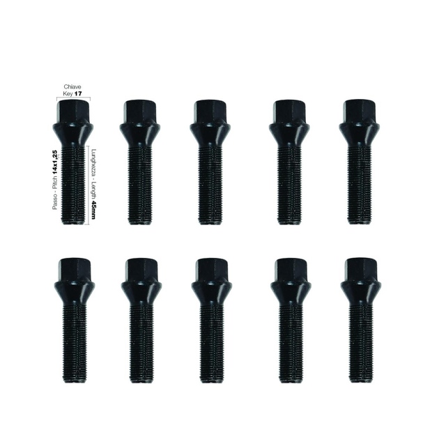 ΜΠΟΥΛΟΝΙΑ ΚΩΝΙΚΑ 14x1,25 45mm (17) ΜΑΥΡΑ SIMONI RACING - 10 TEM.