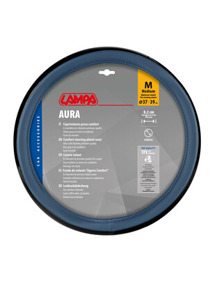 Lampa - Κάλυμμα Τιμονιού AURA (M) 37/39cm Μαύρο ένθετο με γυαλάδα / Μπλέ άοσμο μαλακό Skeentex - 1 τεμ. (L3290.8)