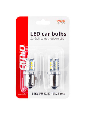 Amio - R5W/R10W P21W BA15S 12/24V 16xSMD 3030 LED ΛΕΥΚΟ CAN-BUS 2ΤΕΜ. (02796/AM)