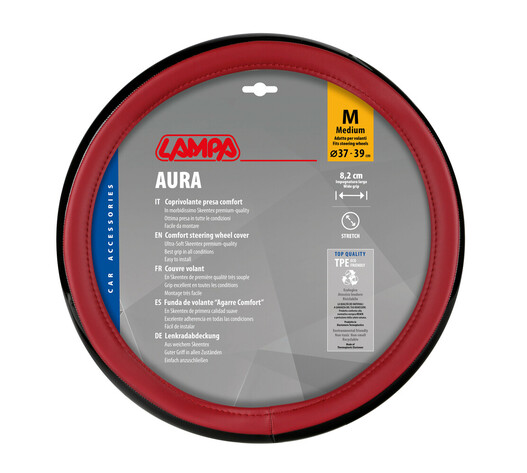 Lampa - Κάλυμμα Τιμονιού AURA  (M) 37/39cm Μαύρο ένθετο με γυαλάδα / Κόκκινο άοσμο μαλακό Skeentex - 1 τεμ. (L3290.9)