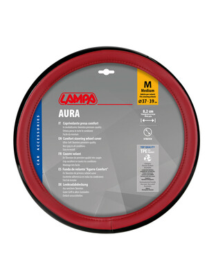Lampa - Κάλυμμα Τιμονιού AURA  (M) 37/39cm Μαύρο ένθετο με γυαλάδα / Κόκκινο άοσμο μαλακό Skeentex - 1 τεμ. (L3290.9)
