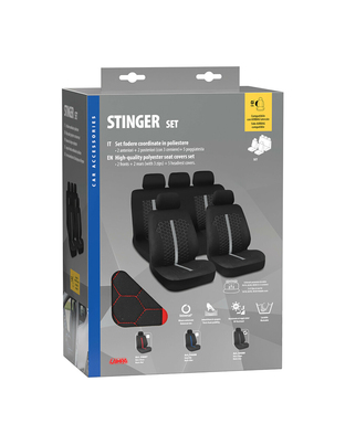 Lampa - Καλύμματα Καθισμάτων Stinger Μαύρο / Κόκκινο από Πολυεστέρα με Αφρώδη Επένδυση, Universal, Συμβατά με Πλευρικούς Αερόσακους - Σετ (L5468.7)