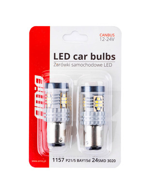 Amio - ΛΑΜΠΑΚΙΑ ΔΙΠΟΛΙΚΑ LED ΛΕΥΚΑ CAN-BUS P21/5w BAY15D 12/24V 24xSMD 3020 - 2 TEM. (02798/AM)