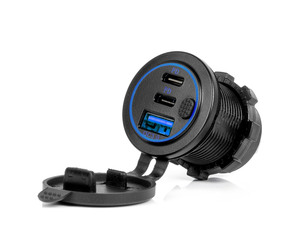 Amio – Φορτιστής Αναπτήρα 12/24V 2xUSB-C + USB QC3.0 για Ταχεία Φόρτιση & Ασφαλή Χρήση με LED – 1 Τεμ. (04596/AM)