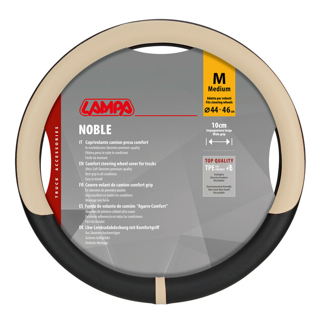 Lampa - Κάλυμμα Τιμονιού Φορτηγού NOBLE από Skeentex M 44-46εκ. Άοσμο Μαλακό αντιολισθητικό εύκολη τοποθέτηση φαρδιά λαβή 10εκ. Μαύρο / Μπέζ - 1 τεμ. (L9708.3)