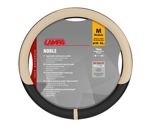 Lampa - Κάλυμμα Τιμονιού Φορτηγού NOBLE από Skeentex M 44-46εκ. Άοσμο Μαλακό αντιολισθητικό εύκολη τοποθέτηση φαρδιά λαβή 10εκ. Μαύρο / Μπέζ - 1 τεμ. (L9708.3)