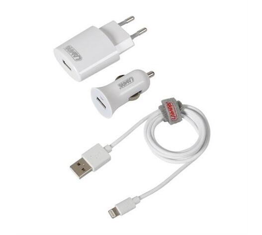 Καλώδιο Φορτισης / Συγχρονισμού USB για Apple 100cm 8pin με αντάπτορα USB αναπτήρα 12V/24V και αντάπτορα 220V