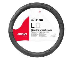 Amio - ΚΑΛΥΜΜΑ ΤΙΜΟΝΙΟΥ ΑΠΟ ΤΕΧΝΟΔΕΡΜΑ 39-41CM SWC-49-L ΣΕ ΜΑΥΡΟ ΧΡΩΜΑ ΜΕ ΜΑΥΡΕΣ ΡΑΦΕΣ - 1 ΤΕΜ. (03552/AM)