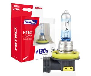 Amio - Λάμπες Αλογόνου H11 12V 55W PGJ19-2 LumiTec Limited με +130% Φωτεινότητα και Δέσμη έως 40m για Μεσαία & Μεγάλη Σκάλα με Λευκό Φως 4300K και UV Protection - 1 Σετ (02105/AM)
