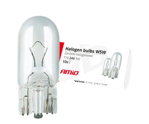 Amio - Λαμπτήρες Αλογόνου τύπου T10 W5W βάση W2.1x9.5d τάση λειτουργίας 24V απόδοσης 5W (Καρφωτά) για Φορτηγά - 10 τεμ. (01002/AM)