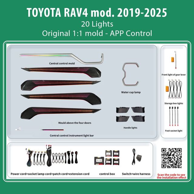DIQ AMBIENT TOYOTA  FT04H (Digital iQ Ambient Light for Toyota RAV4 mod. 2019-2025 with 20 Lights, Dragon Scale)