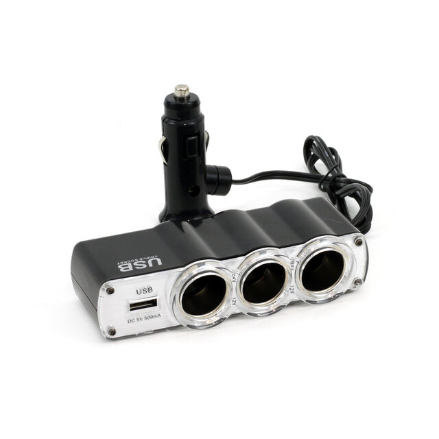 Amio - Universal Αντάπτορας Αναπτήρα Τριπλός με θύρα USB τάση λειτουργίας 12-24V ένταση ρεύματος 500mA μήκος καλωδίου 30cm για Επιβατικά Αυτοκίνητα και Φορτηγά - 1 τεμ. (01031/AM)