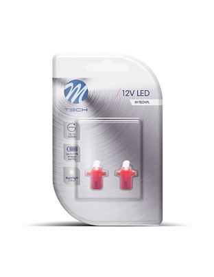 BAX 12V B8,3d 0,2W LED 1xFLUX 5mm ΚΟΚΚΙΝΟ BLISTER M-TECH - 2 ΤΕΜ.