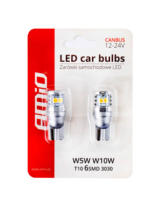 Amio - T10 W5W/W10W 12/24V W2,1x9,5d 6SMDx3030 ΛΕΥΚΟ (ΚΑΡΦΩΤΟ - CAN-BUS) 2ΤΕΜ. (02801/AM)