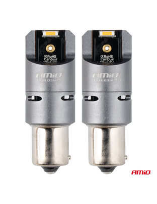 Amio - ΛΑΜΠΑΚΙΑ PY21W BAU15s 12/24V 6.000K 2xSMD LED FULL CAN-BUS(ΜΕ ΑΝΕΜΙΣΤΗΡΑΚΙ) ΠΟΡΤΟΚΑΛΙ PRO SERIES - 2 Τεμ. (03604/AM)