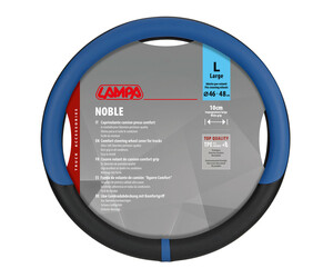Lampa - Κάλυμμα Τιμονιού Φορτηγού NOBLE από Skeentex L 46-48εκ. Άοσμο Μαλακό αντιολισθητικό εύκολη τοποθέτηση φαρδιά λαβή 10εκ. Μαύρο / Μπλε - 1 τεμ. (L9708.6)