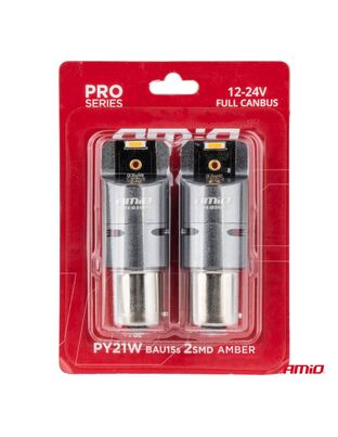 Amio - ΛΑΜΠΑΚΙΑ PY21W BAU15s 12/24V 6.000K 2xSMD LED FULL CAN-BUS(ΜΕ ΑΝΕΜΙΣΤΗΡΑΚΙ) ΠΟΡΤΟΚΑΛΙ PRO SERIES - 2 Τεμ. (03604/AM)