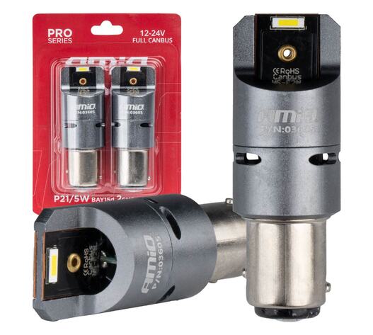 Amio - P21/5W BAY15s 12/24V 6.000K 2xSMD LED(ΜΕ ΑΝΕΜΙΣΤΗΡΑΚΙ) FULL CAN-BUS ΛΕΥΚΟ PRO SERIES - 2 Τεμ. (03605/AM)