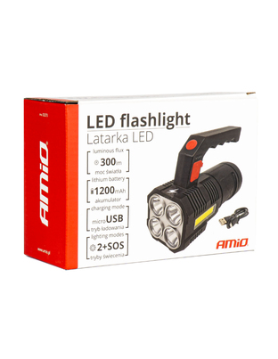 Amio - ΦΑΚΟΣ ΧΕΙΡΟΣ 4LED+1COB 1.200mAh 300lm microUSB ΕΠΑΝΑΦΟΡΤΙΖΟΜΕΝΟΣ - 1 TEM. (03273/AM)