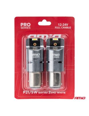 Amio - P21/5W BAY15s 12/24V 6.000K 2xSMD LED(ΜΕ ΑΝΕΜΙΣΤΗΡΑΚΙ) FULL CAN-BUS ΛΕΥΚΟ PRO SERIES - 2 Τεμ. (03605/AM)