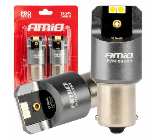 Amio - ΛΑΜΠΕΣ LED CAN-BUS P21W BA15S 12/24V 6.000K 4xSMD ΛΕΥΚΟ PRO SERIES - 2 ΤΕΜ. (03583/AM)