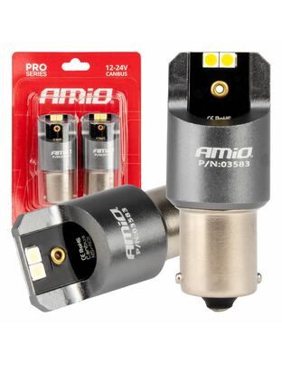 Amio - ΛΑΜΠΕΣ LED CAN-BUS P21W BA15S 12/24V 6.000K 4xSMD ΛΕΥΚΟ PRO SERIES - 2 ΤΕΜ. (03583/AM)