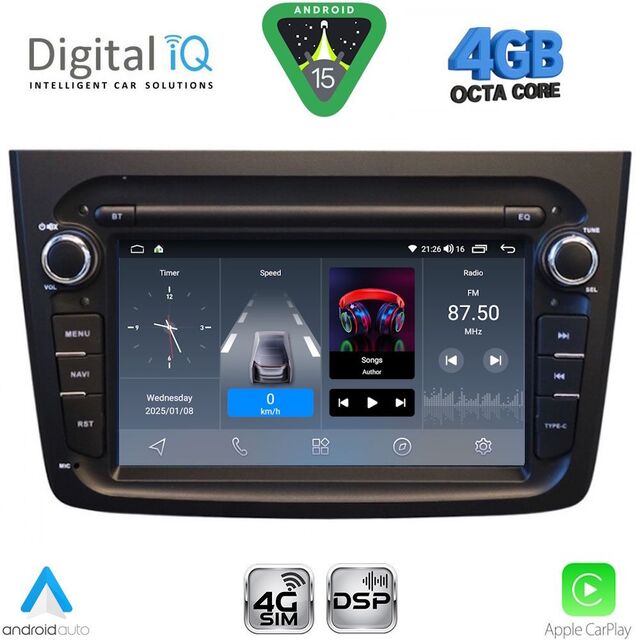 DIGITAL IQ BLG 457BL_CPA (7" DECK) MULTIMEDIA SYSTEM for ALFA ROMEO MITO mod. 2008-2018 (BLACK)