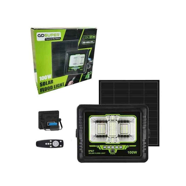 GDSUPER ΣΤΕΓΑΝΟΣ ΗΛΙΑΚΟΣ ΠΡΟΒΟΛΕΑΣ LED 100W ΨΥΧΡΟ ΛΕΥΚΟ 7500K ΜΕ ΤΗΛΕΧΕΙΡΙΣΤΗΡΙΟ IP67 GD-100L