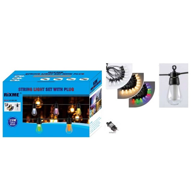 RIXME ΓΙΡΛΑΝΤΑ ΠΡΙΖΑΣ 15m 16 ΛΑΜΠΤΗΡΕΣ RGB & ΚΙΤΡΙΝΟ ΧΡΩΜΑ RZ-5318