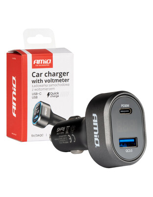 Amio - ΦΟΡΤΙΣΤΗΣ ΑΝΑΠΤΗΡΑ ΜΕ 2 ΘΥΡΕΣ USB-C+USB-A QUICK CHARGE 3.0 30W ΜΕ ΒΟΛΤΟΜΕΤΡΟ ΜΑΥΡΟ - 1 Τεμ. (04178/AM)