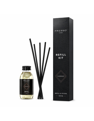 Fresso - Κιτ Αναπλήρωσης με Άρωμα Cadence 100 ml Premium Home Refill Kit και 6 Μαύρα Στικ από Fiberglass για Αρωματικό Χώρου Reed Diffuser - 1 Τεμ. (390037/FRE)