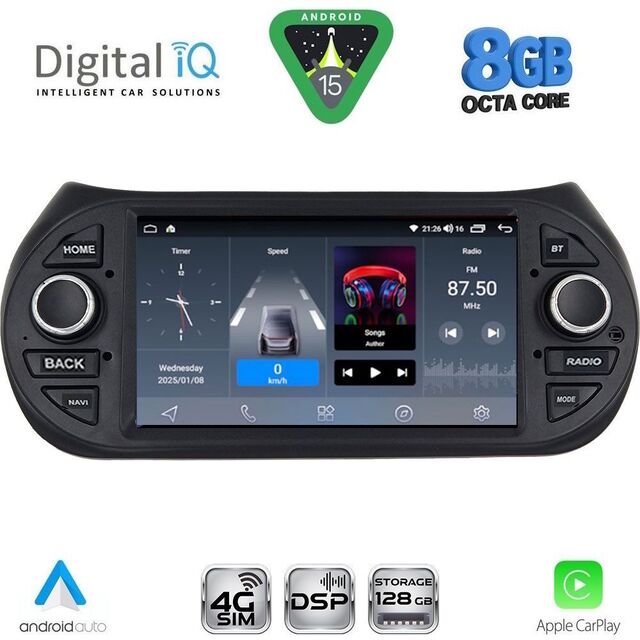 DIGITAL IQ BLM 592_CPA (7" DECK) MULTIMEDIA OEM for CT NEMO – FT FIORINO-QUBO – PG BIPPER mod. 2008-2018