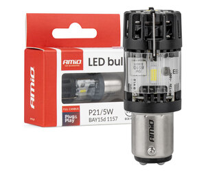 Amio – LED CSP P21/5W BAY15d Διπολικό 12V 66W 4800lm 6500K Full CANBUS για Στοπ & Θέσης Ισχυρό Φως – 1 Τεμ. (04689/AM)