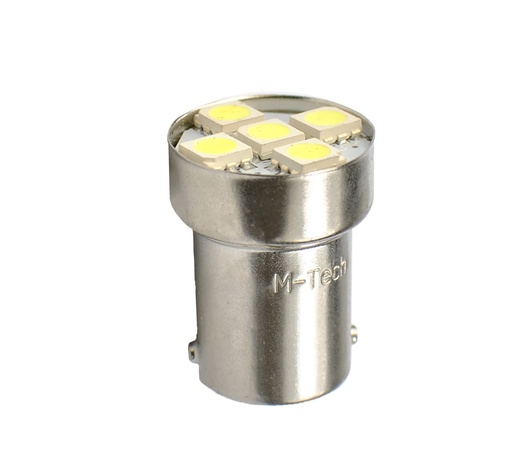 R5W/R10W 12V BA15s LED 5xSMD5050 ΛΕΥΚΟ (ΜΟΝΟΠΟΛΙΚΟ) M-TECH - 1 TEM.