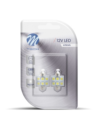 ΛΑΜΠΑΚΙΑ ΠΛΑΦΟΝΙΕΡΑΣ C5W/C10W 12V 1,44W SV8,5 36mm PREMIUM LED 6xSMD5050 ΛΕΥΚΟ BLISTER 2ΤΕΜ. M-TECH